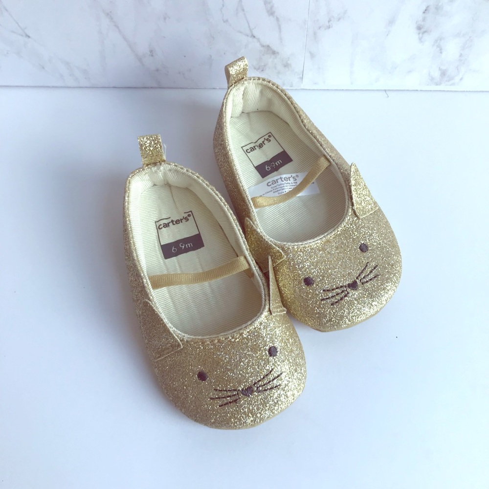 Carter’s infant gold glitter kitten shoes!